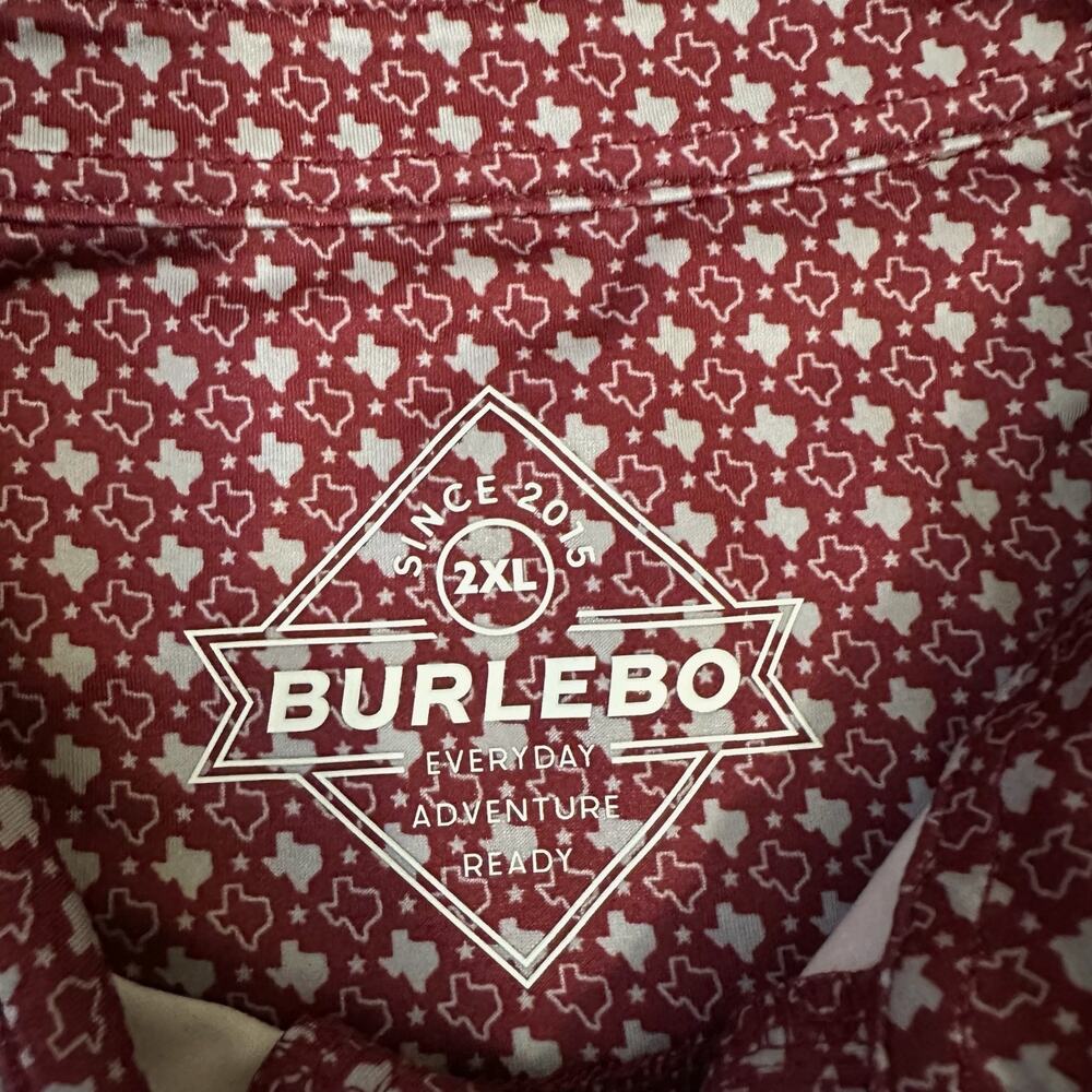 BURLEBO Polo Shirt Maroon Grey Texas All Over Print Performance Golf - Picture 7 of 10